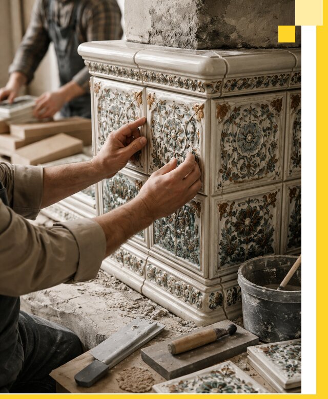 Изразцовые камины под ключ в Шахтах: проект и монтаж