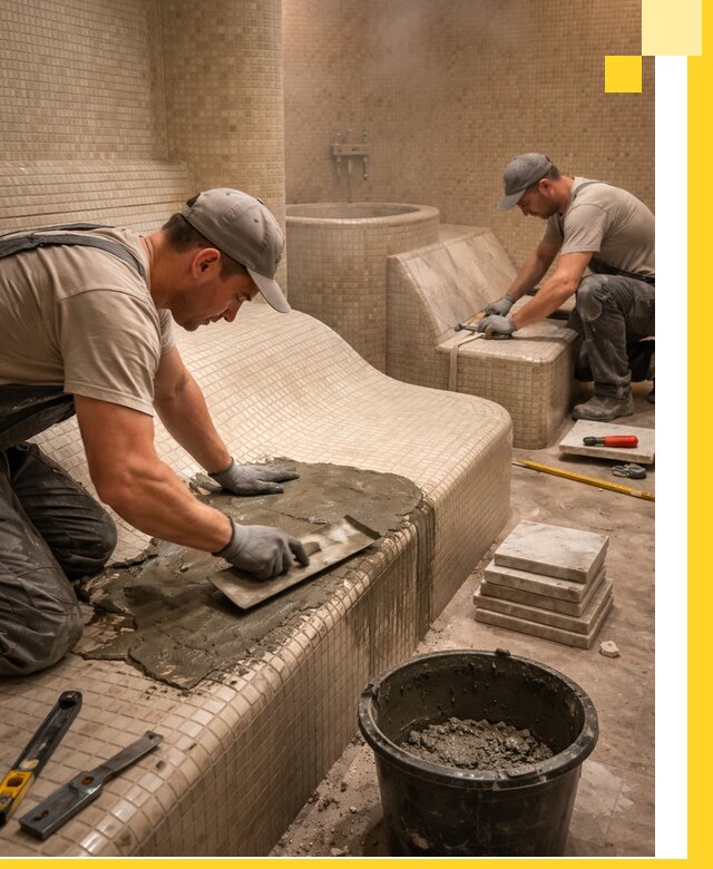 Лежаки для хамама под ключ в Шахтах, проект и монтаж